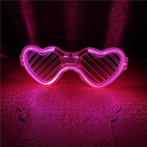 Pembe LED Işıklı Kalp Gözlük – 3 Modlu Parti &amp; Glow Gözlüğü