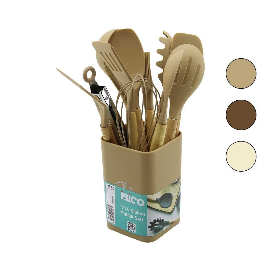 11PCS+KOVA SİLİKON MUTFAK SETİ BAMBU SAP 3-KAŞIK- 3-SPATULA- 1-KEVGİR- 1-KEPÇE- 1-MAŞA- 1-ÇRPC- 1-FRÇ (5430)