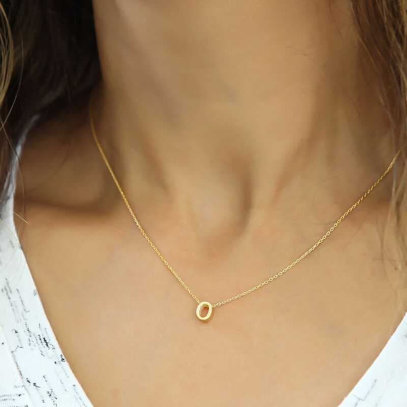 925 Ayar Gümüş 3 Boyutlu Harf O Kadın Gümüş Kolye (T5906) (477477)