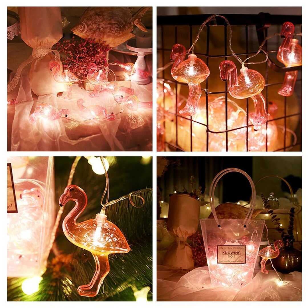 10&amp;apos;lu Pilli Led Flamingo Dekoratif Işık Zinciri Aydınlatma 1,5 Mt (5430)