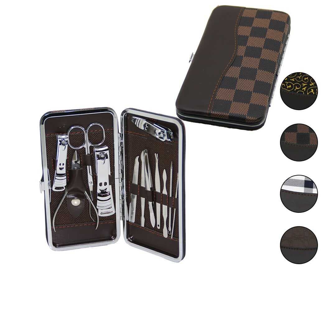 12 PCS - GÜMÜŞ MANİKÜR - PEDİKÜR SETİ RENKLİ DESENLİ - CÜZDAN MODELİ ÇANTALI (5430)