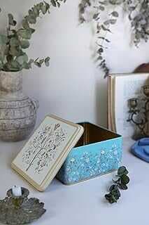 EVLE-Er028-9f Botanica Blue Desenli Kare Metal Saklama Kabı 20x20 Cm (Botanica Blue)