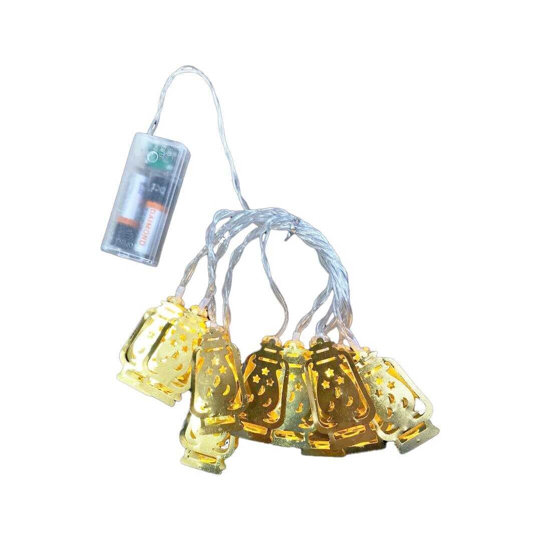 GAZ LAMBA MODEL=10PCS   GOLD METAL   PİLLİ  DEKORATİF LED IŞIK - LAMBA  2MT KABLO (5430)