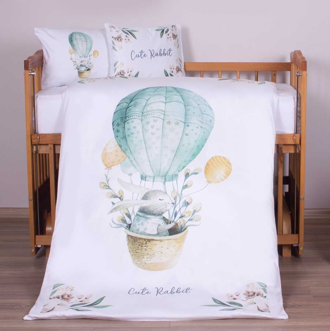 ARBABABY ORGANİK BASKILI %100 PAMUK BEBEK NEVRESİM TAKIMI - ÇİÇEKLİ UÇAN BALON VE TAVŞAN TEMALI