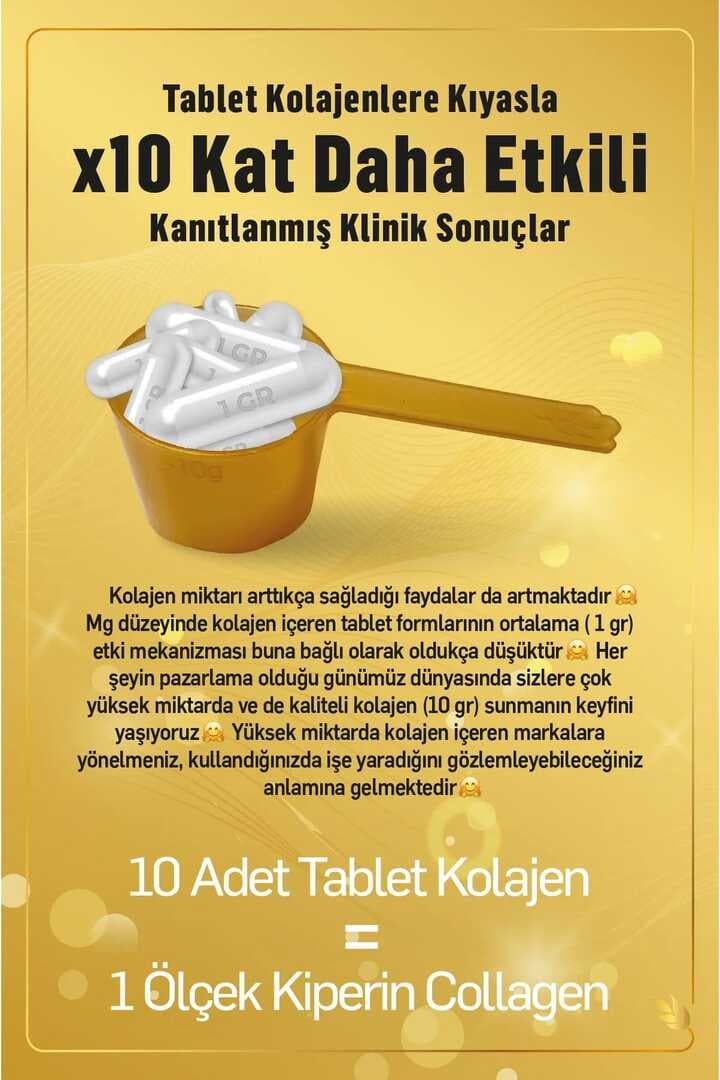 Kiperin Collagen %100 Saf Ve Doğal Yüksek Biyoaktif Çift Hidrolize Kolajen Peptitler içeren Diyet Takviyesi(50günlük)