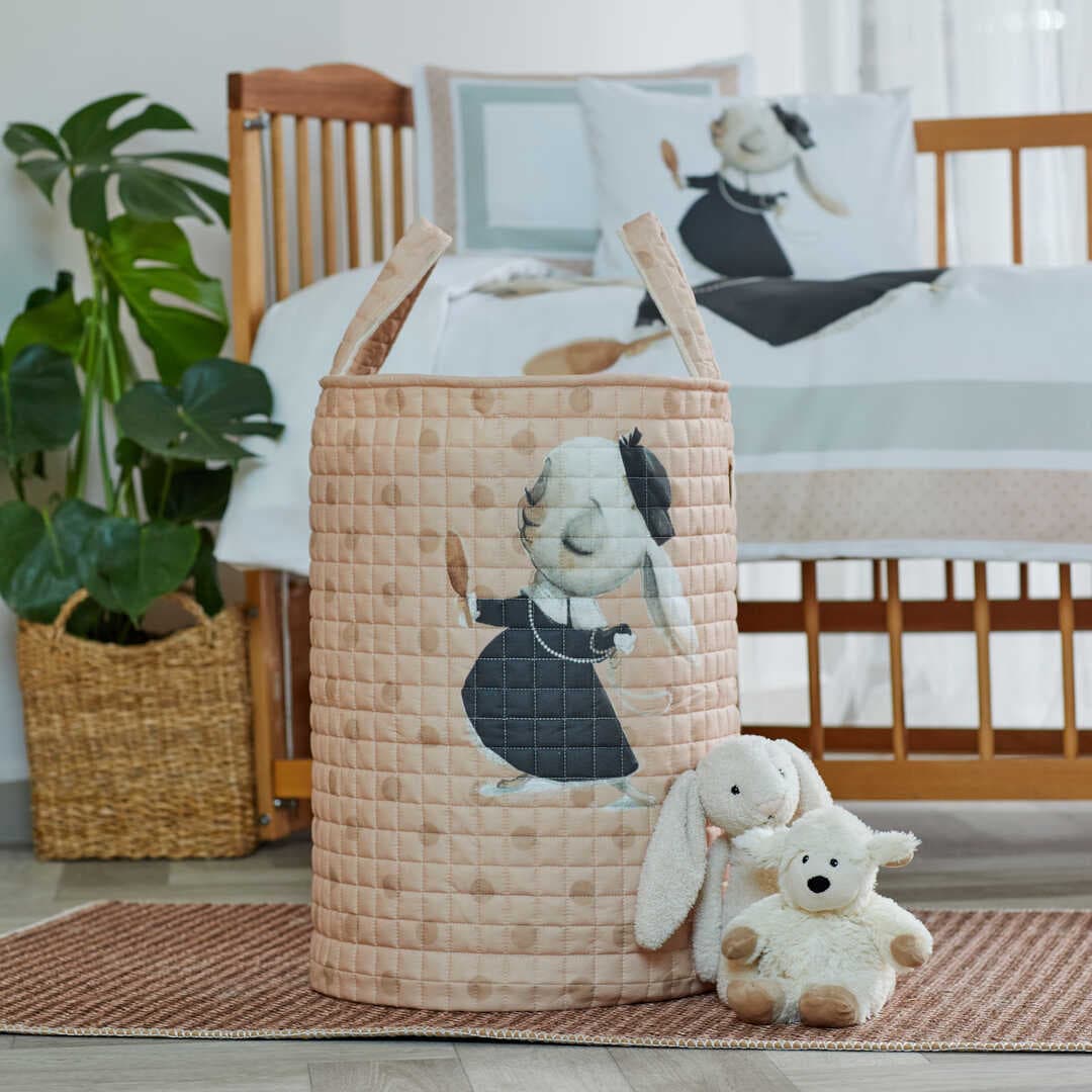 ARBABABY ORGANİK PAMUK BEBEK OYUNCAK VE ÇAMAŞIR SEPETİ - PEMBE RENK TAVŞAN TEMALI