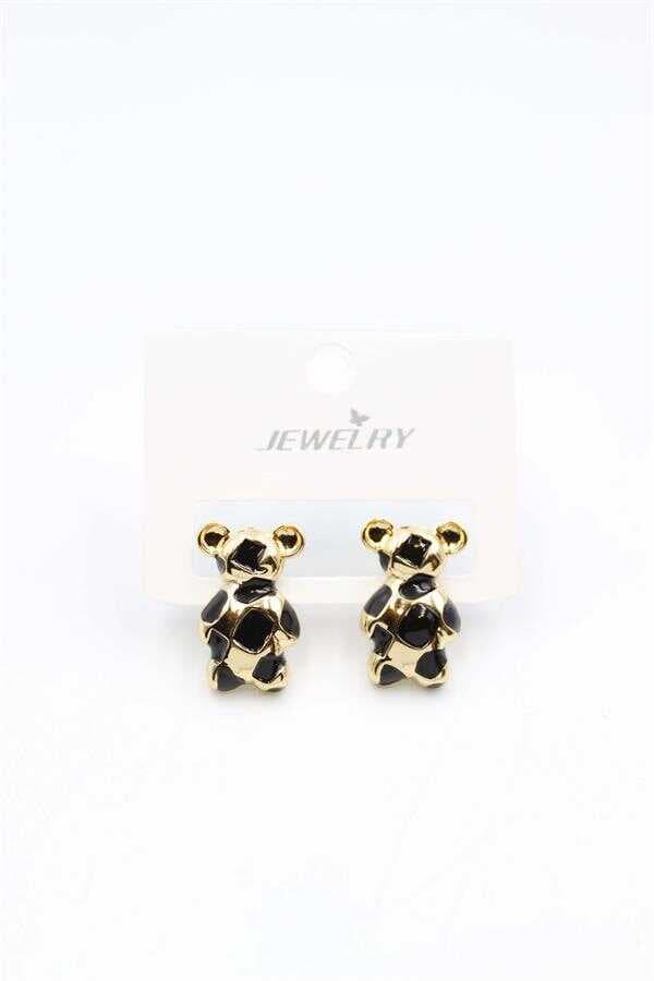 Mineli Ayıcık Küpe - Siyah