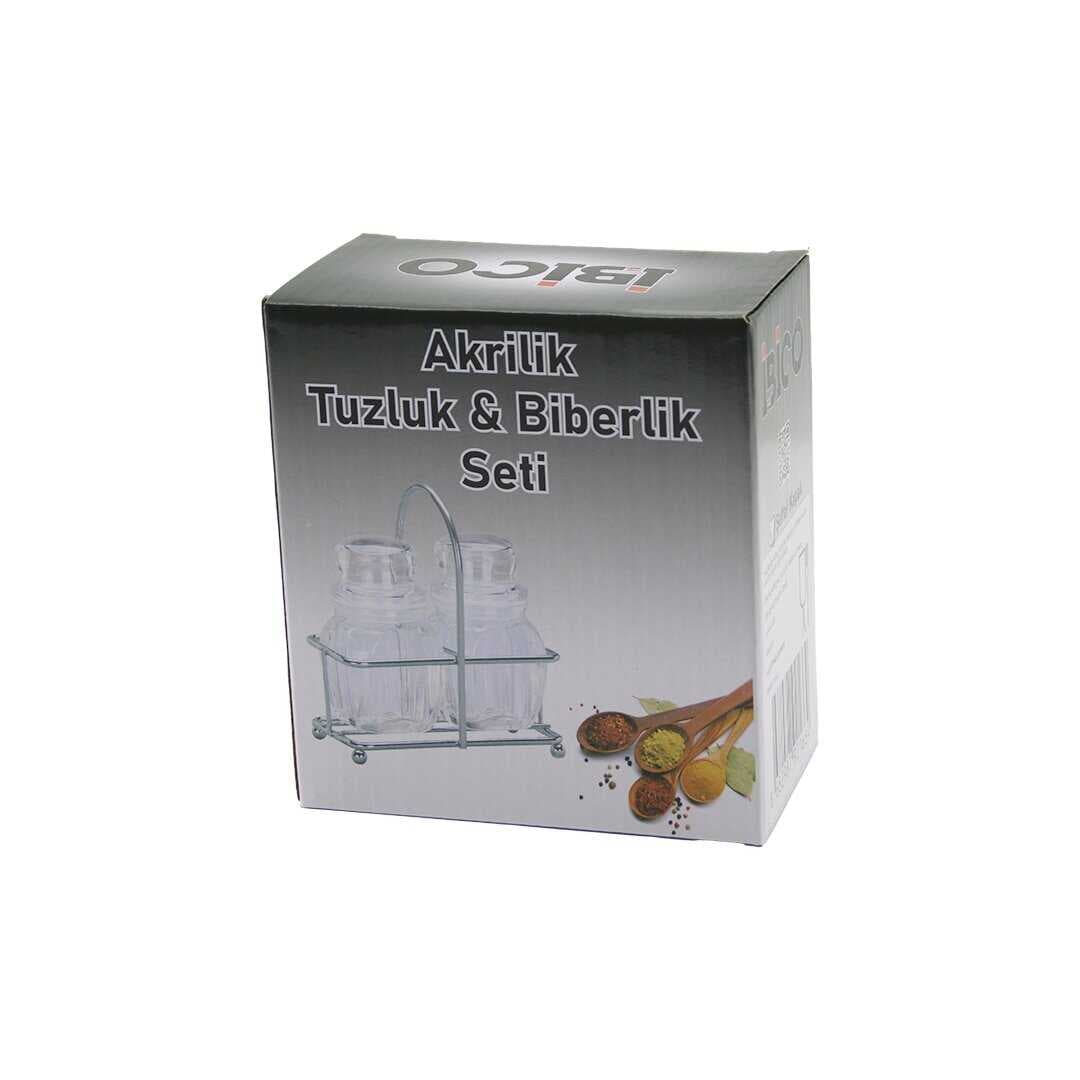 2 PCS ŞEFFAF KAPAK AKRİLİK TUZLUK - BİBERLİK - BAHARATLIK METAL STANDLI KARE - BOMBELİ (5430)