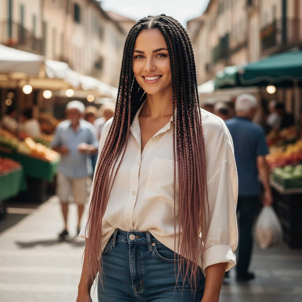 Afrika Örgüsü Ve Rasta İçin Sentetik Ombreli Saç / Siyah / Gülkurusu