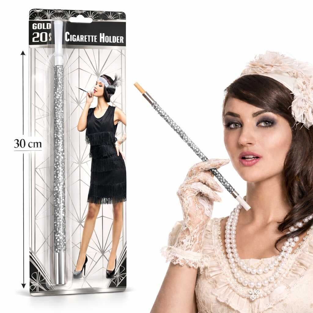 30 cm Gümüş Payetli Sigara Tutacağı – 1920’ler Gatsby Parti Aksesuarı (5430)