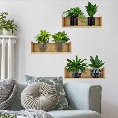 Raflı Bitki Tasarımlı Yapışkanlı Sticker 20*30 cm 3lü Set MC-663