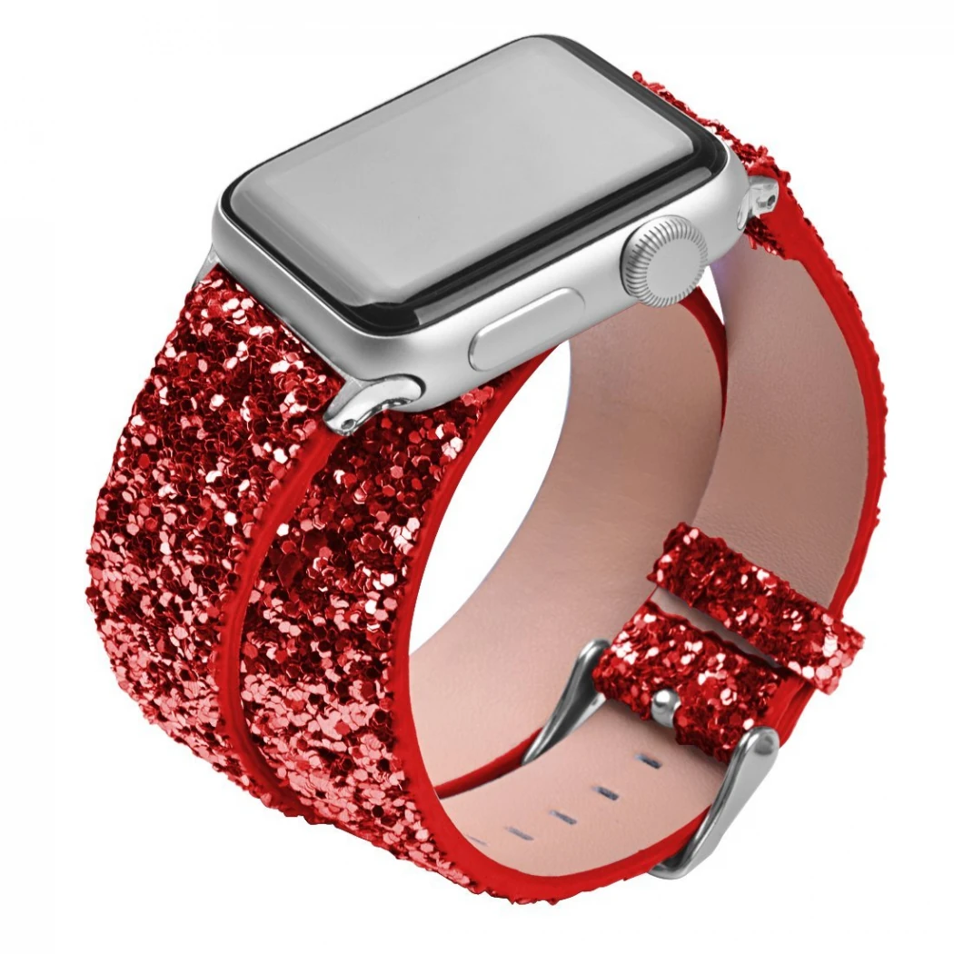 Ally Apple Watch 7-8 45mm 6-5-4 44mm Çift Tur Deri Sim İşlemeli Kordon 3-2-1 42mm-(5775)