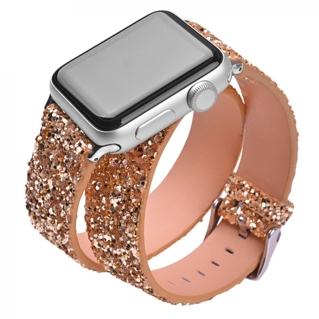 Ally Apple Watch 7-8 45mm 6-5-4 44mm Çift Tur Deri Sim İşlemeli Kordon 3-2-1 42mm-(5775)