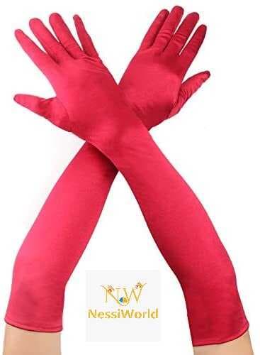 Kırmızı Renk Dirseğe Kadar Uzun Kumaş Eldiven 40 cm