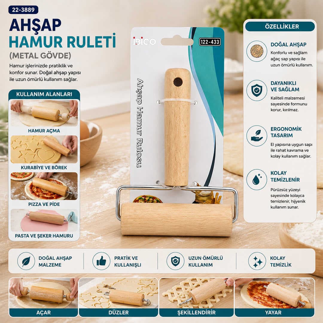 AHŞAP HAMUR RULETİ METAL GÖVDE (5430)