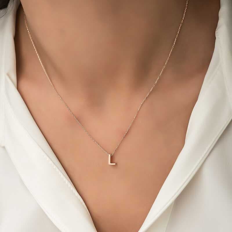 925 Ayar Gümüş Rose 3 Boyutlu L Harf Kadın Gümüş Kolye (T5924) (477477)