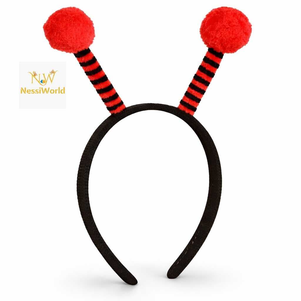 Kırmızı Siyah Uğur Böceği Antenli Taç - Çocuk Uğur Böceği Tacı Mega Ponponlu