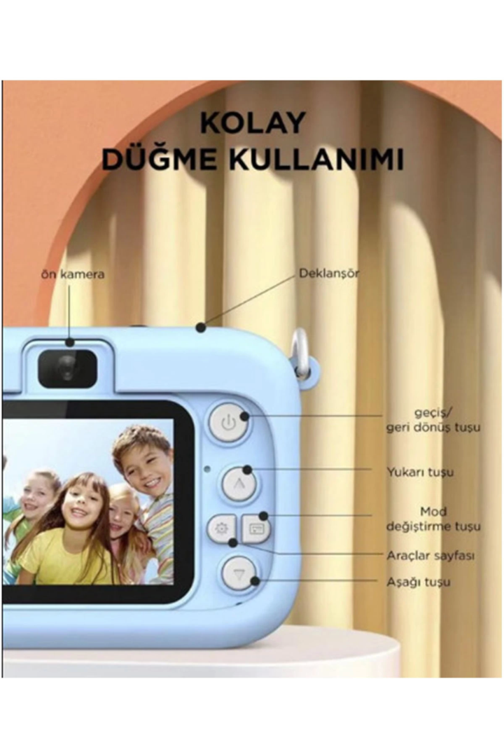 Mini 1080p Hd Çocuk Kamera Dijital Fotoğraf Makinesi 2.0 Inç Ekran 5 Adet Oyun Mavi
