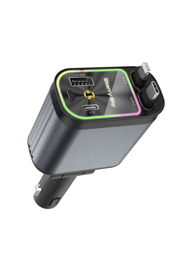 4’ü 1 Arada Çift Usb Bağlantı Noktalı, Type-c Pd Hızlı Şarjlı 66w,geri Çekilebilir Araç Telefonu Şarj Cihazı