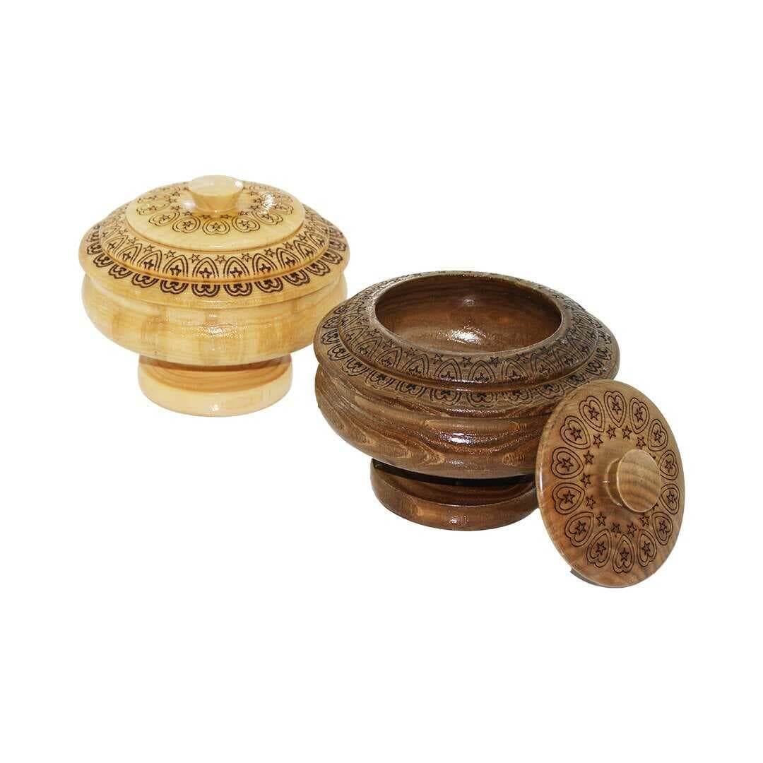 AYAKLI   DESENLİ - CNC İŞLEMELİ  AHŞAP ŞEKERLİK KAPAKLI  FİLELİ AMBALAJ (5430)