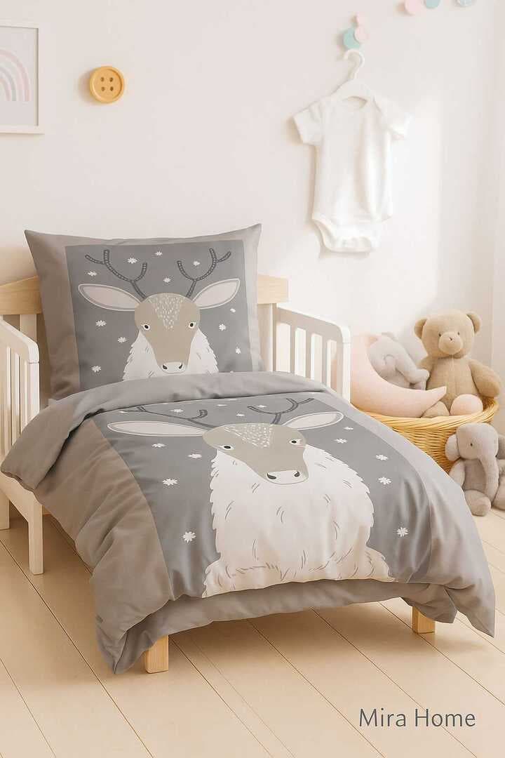 Yenidoğan Kız / Erkek Unisex Bebek Nevresim Takımı %100 Pamuklu Geyik