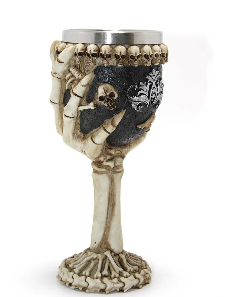 İskelet Eli Tutan 3D Kabartmalı Paslanmaz Çelik Kadeh Bardak