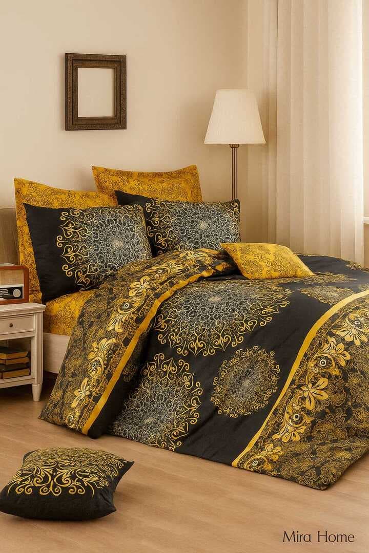 Çift Kişilik Pamuklu Nevresim Takımı Varaklı Desenli