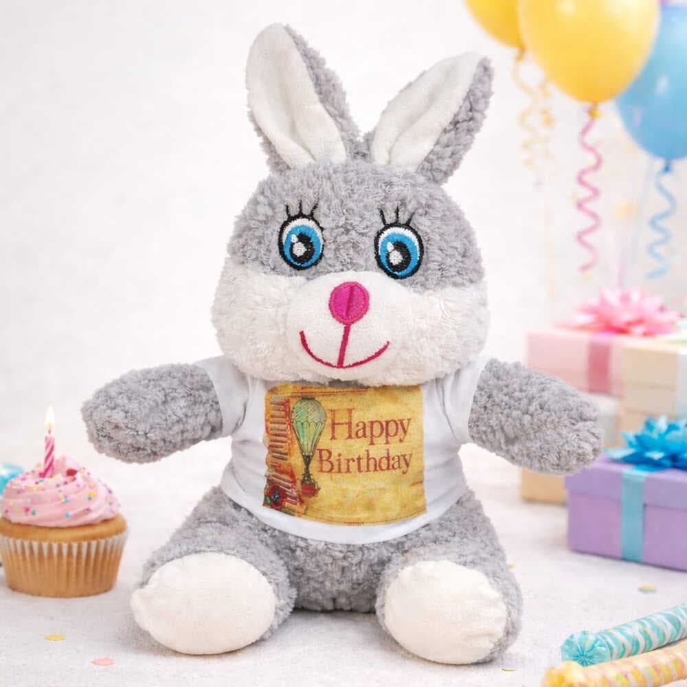 Doğum Günü Tişörtlü Sevimli Peluş Tavşan