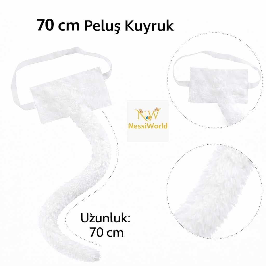 Beyaz Peluş Kuyruk Şekil Verilebilir 70 cm