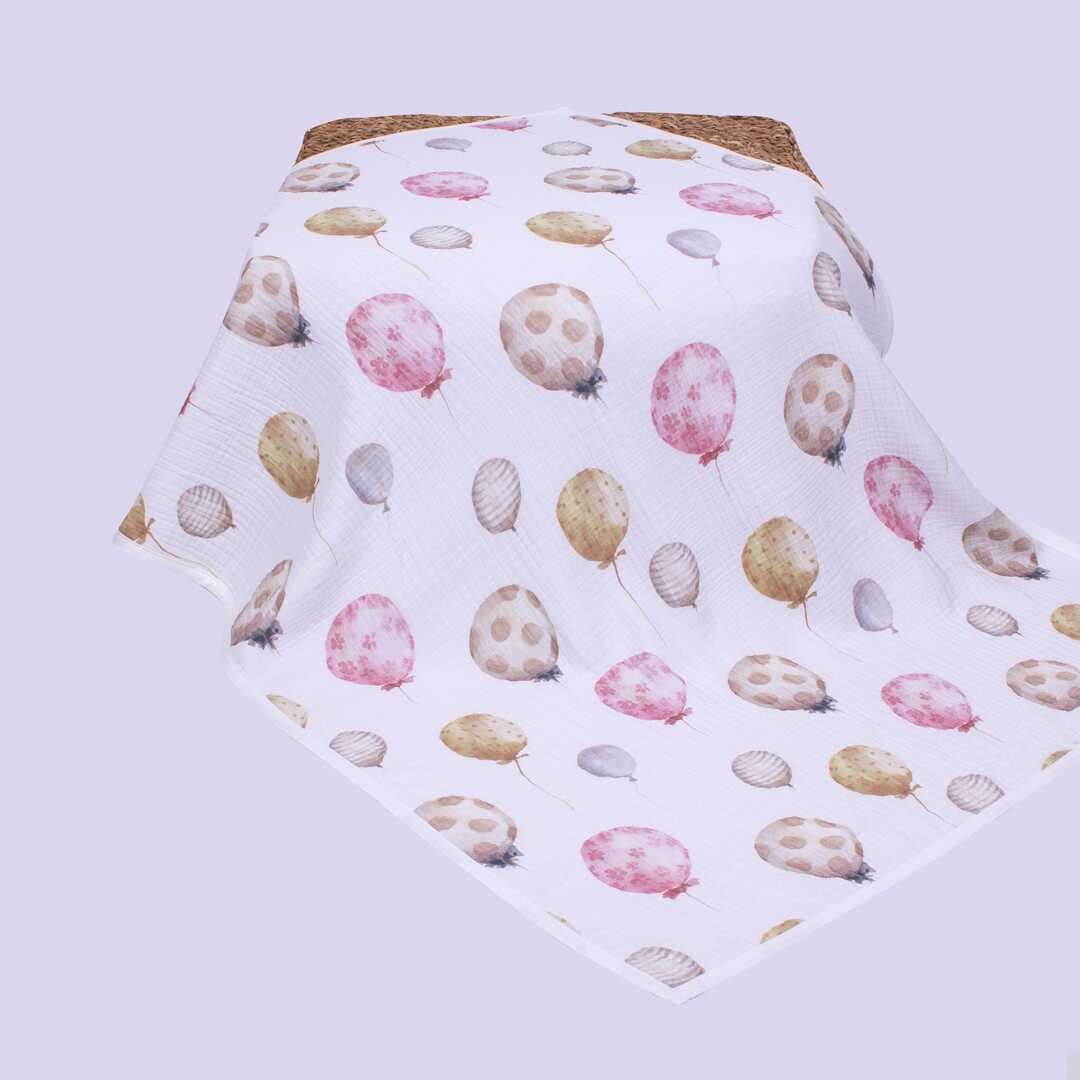 ARBABABY %100 ORGANİK PAMUK 4 KATLI DESENLİ MUSLİN BEBEK BATTANİYESİ - RENKLİ BALONLAR TEMALI