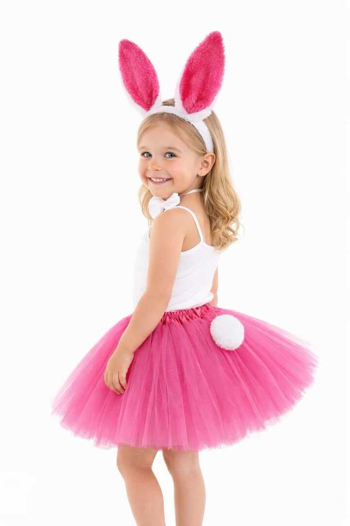 Fuşya Tavşan Kostüm Seti Kız Çocuk – Tütü Etekli 4 Parça (5430)