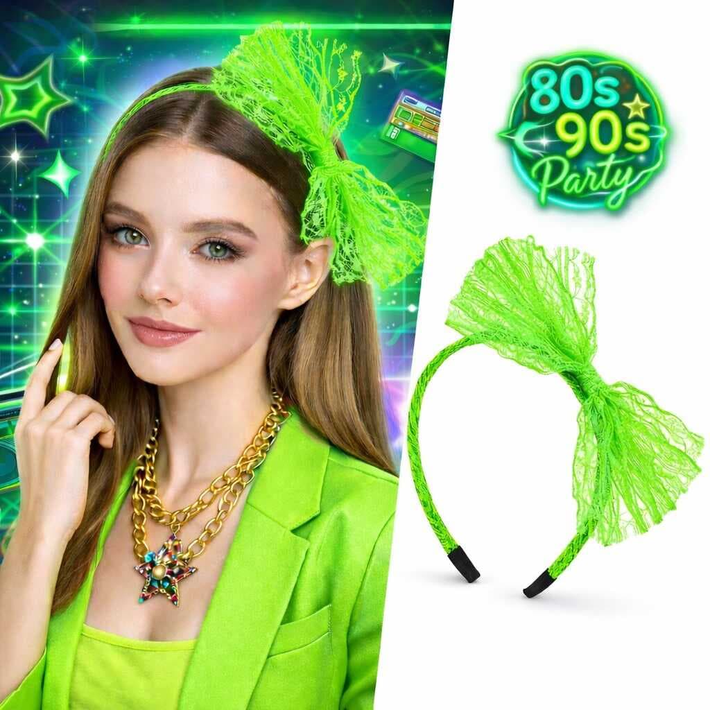 80’ler 90’lar Neon Yeşil Dantel Taç Fiyonklu (5430)