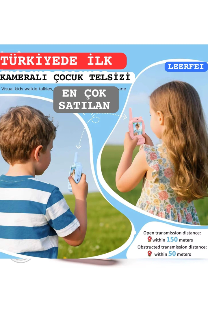 Çocuklar Için Görüntülü Telsiz Konuşma Özellıklı El Telsizi Şarj Edılebılır 50 Mt Menzil Wifi Gerektirmez