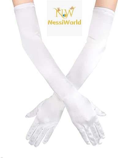 Beyaz Renk Dirseğe Kadar Uzun Kumaş Eldiven 40 cm