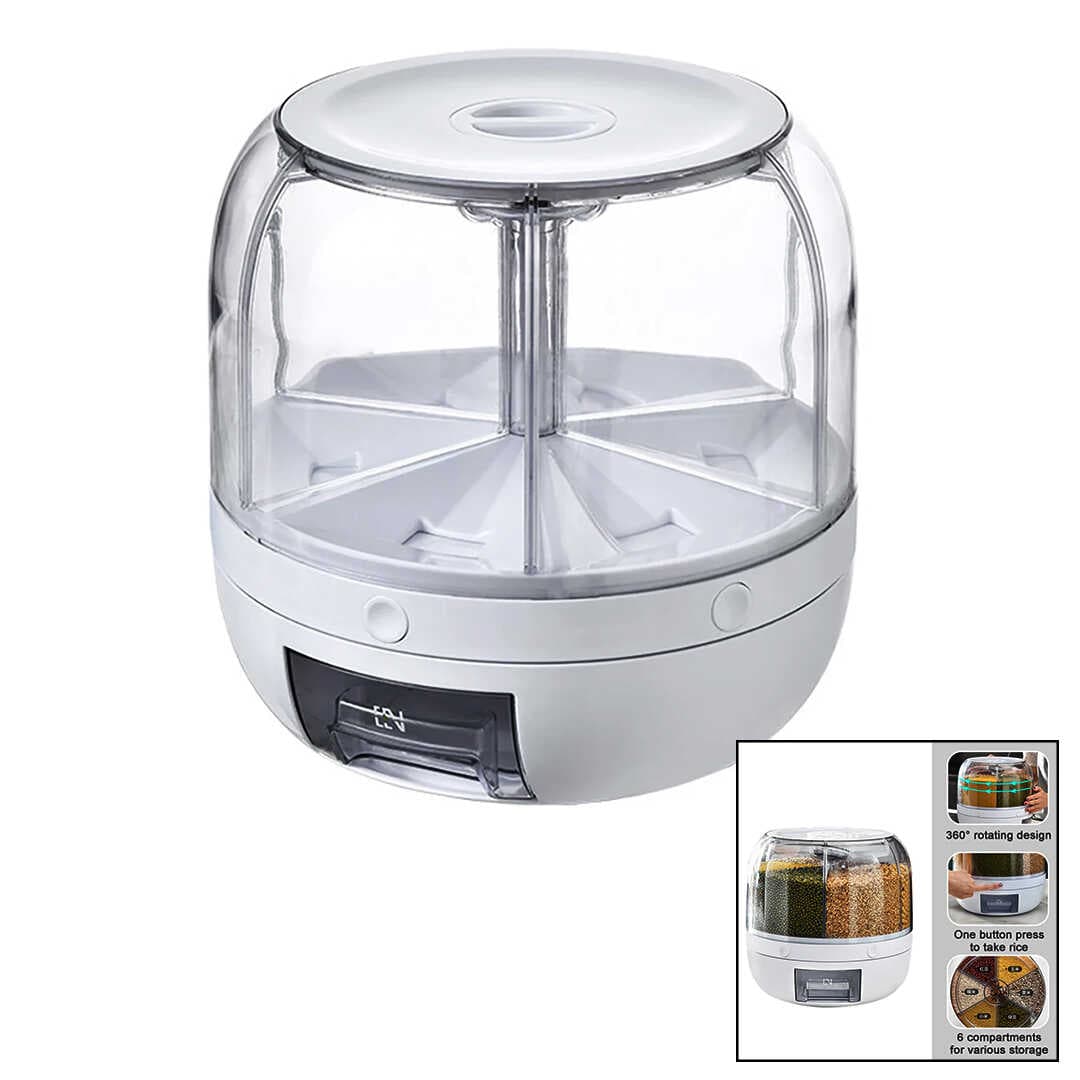 360° DÖNEBİLEN GIDA ORGANİZERİ 6 BÖLMELİ - 6KG. OTOMATİK DÜĞME MUSLUK (5430)