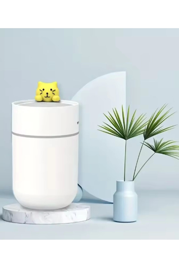 Kedi Karikatürlü Masaüstü Işıklı Hava Nemlendirici Usb Destekli Beyaz