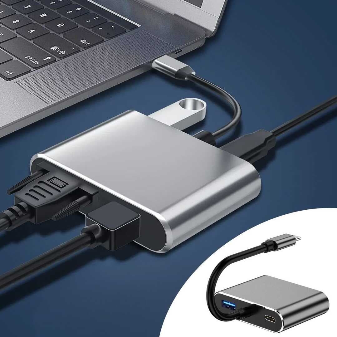 4’ü 1 Arada Type-C to Hub Dönüştürücü Adaptör – 4K Ultra HD HDMI &amp;amp; VGA Görüntü Aktarımı, PD Hızlı Şarj Destekli, USB Çoklayıcı (5430)