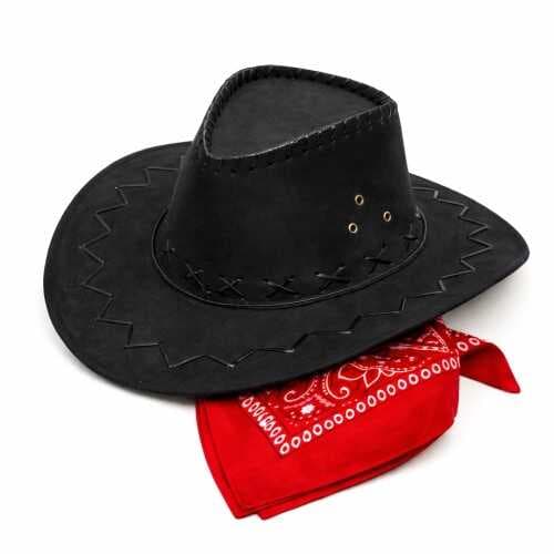 Çocuk Kovboy Şapka Siyah &amp; Kırmızı Bandana Seti