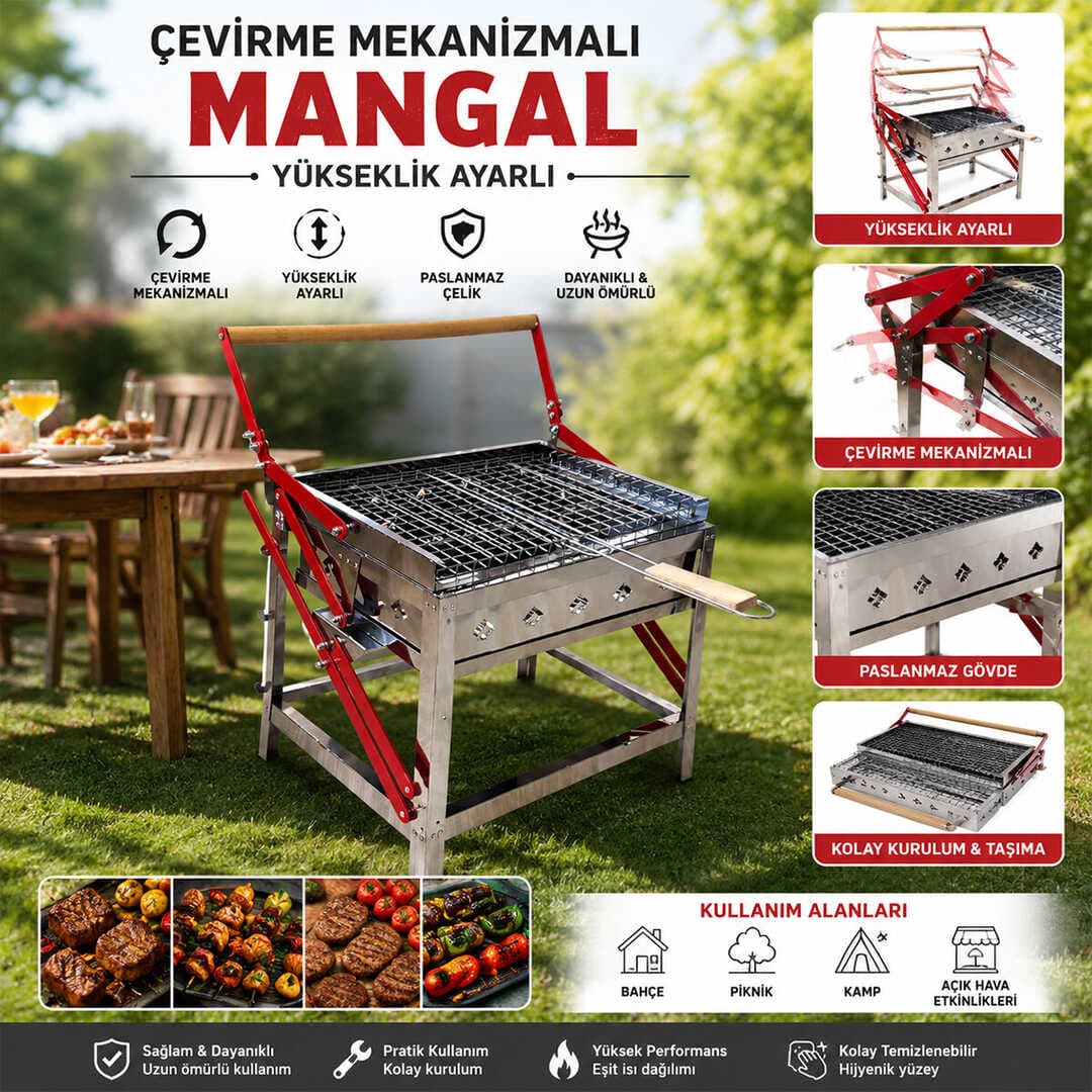 DÖNDÜRMELİ - ÇEVİRMELİ PASLANMAZ MEKANİZMALI MANGAL (5430)