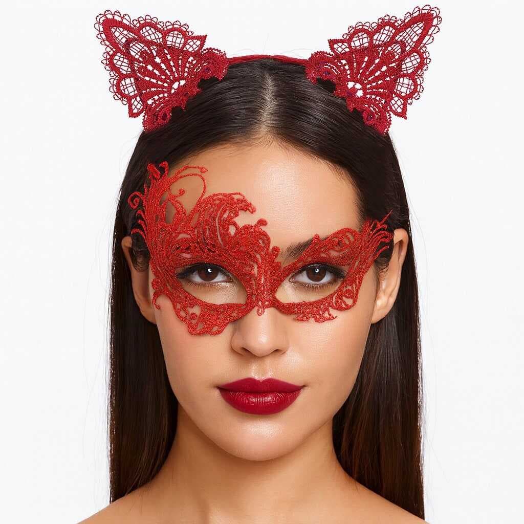 Nessiworld Gizemli Kırmızı Dantel Maske ve Taç Seti 1 No - Kostüm Seti