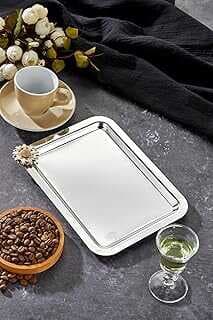 Mayaglory Elegate oir Serisi, Bella Flora Kulp Deseli Krom Suum Söz işa Tepsisi, 22x16cm, Tek Adet, ELEGATGOLD2-063