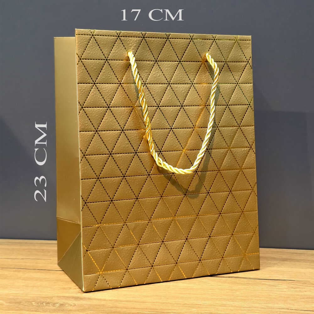 Gold Geometrik Desenli Orta Boy Karton Hediye Çantası