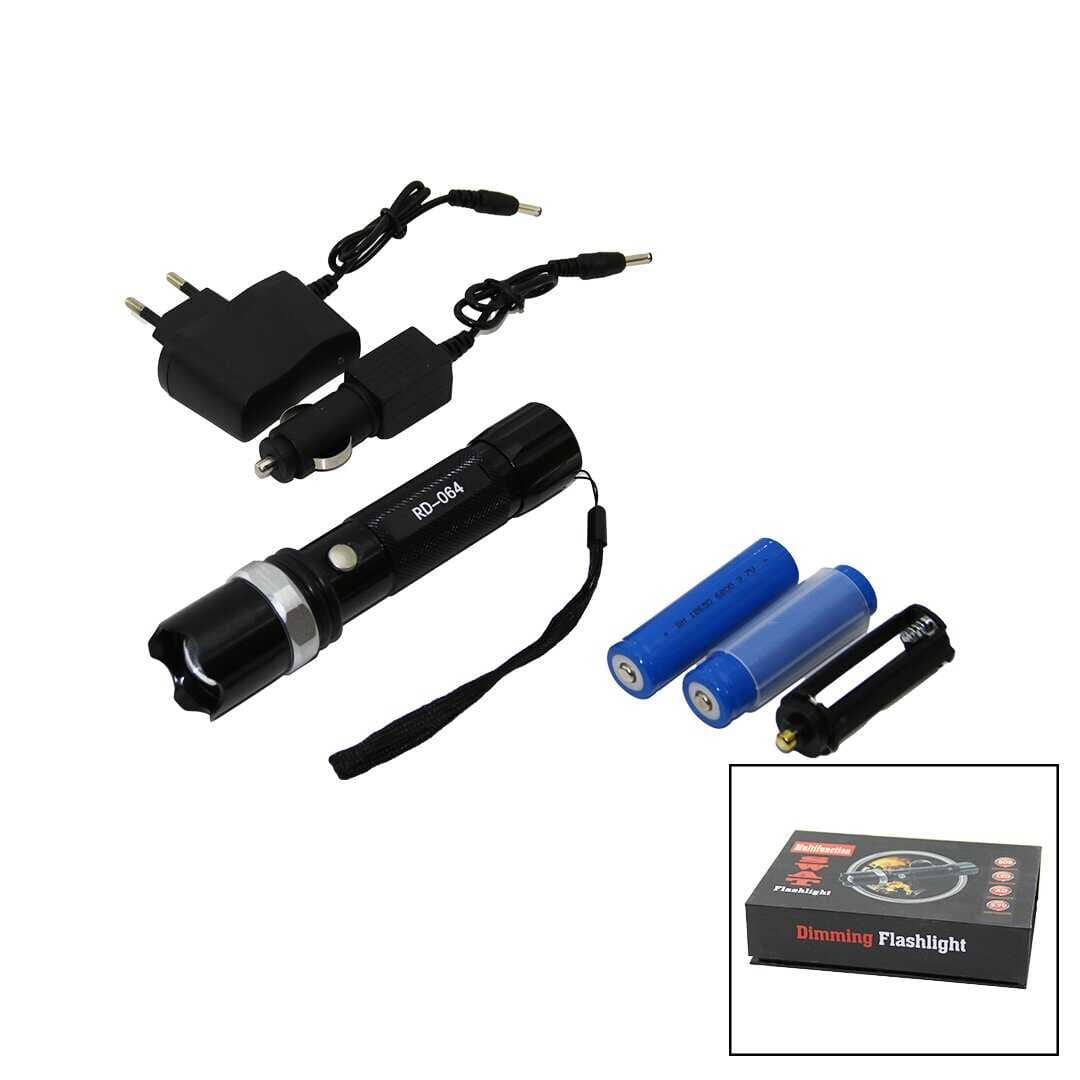 METAL GÖVDE ZOOMLU EL FENERİ FİŞ - OTO ÇAKMAKLIK ŞARJLI+YEDEK PİLLİ - 3 İNCE PİLLİ 3W LED (4767)