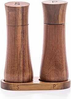 Akasya Ahşap Tuzluk Biberlik Seti, 15 cm, Standlı, Kahverengi