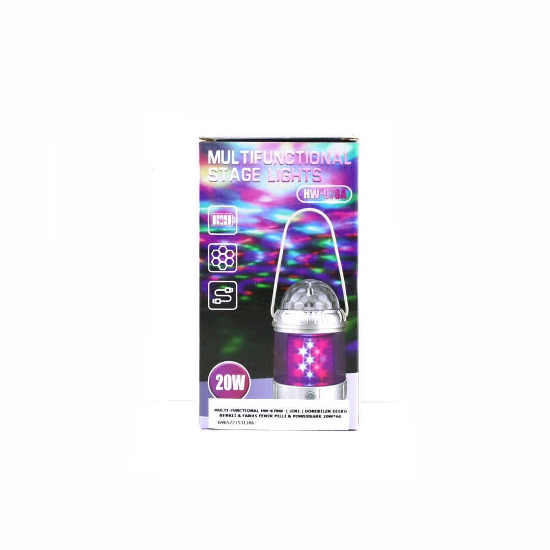 MULTI-FUNCTIONAL 3IN1 DÖNEBİLEN DİSKO RENKLİ - FANUS FENER PİLLİ - POWERBANK 20W HW-978W (5430)