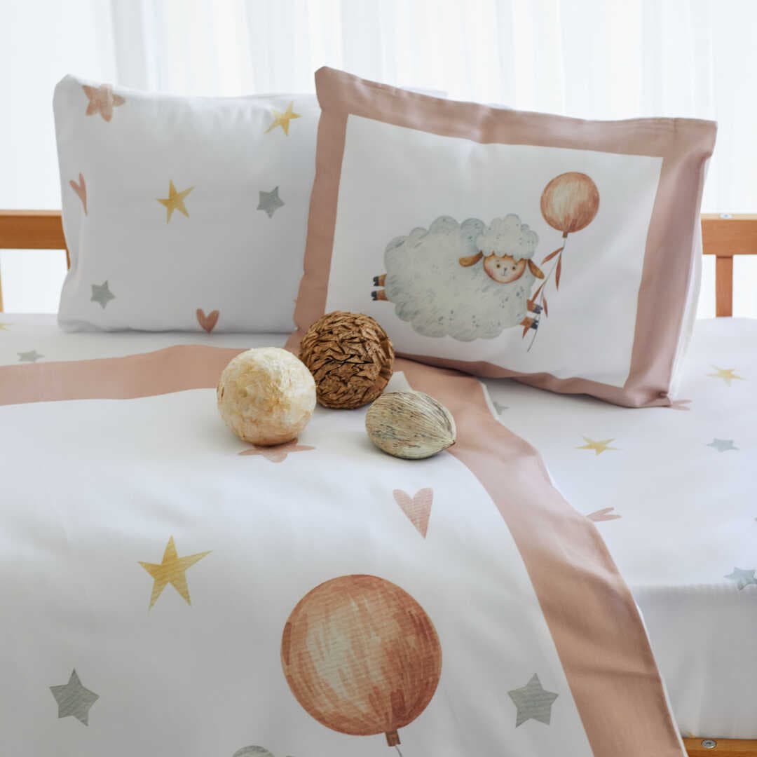 ARBABABY ORGANİK BASKILI %100 PAMUK BEBEK NEVRESİM TAKIMI - PEMBE KUZU TEMALI