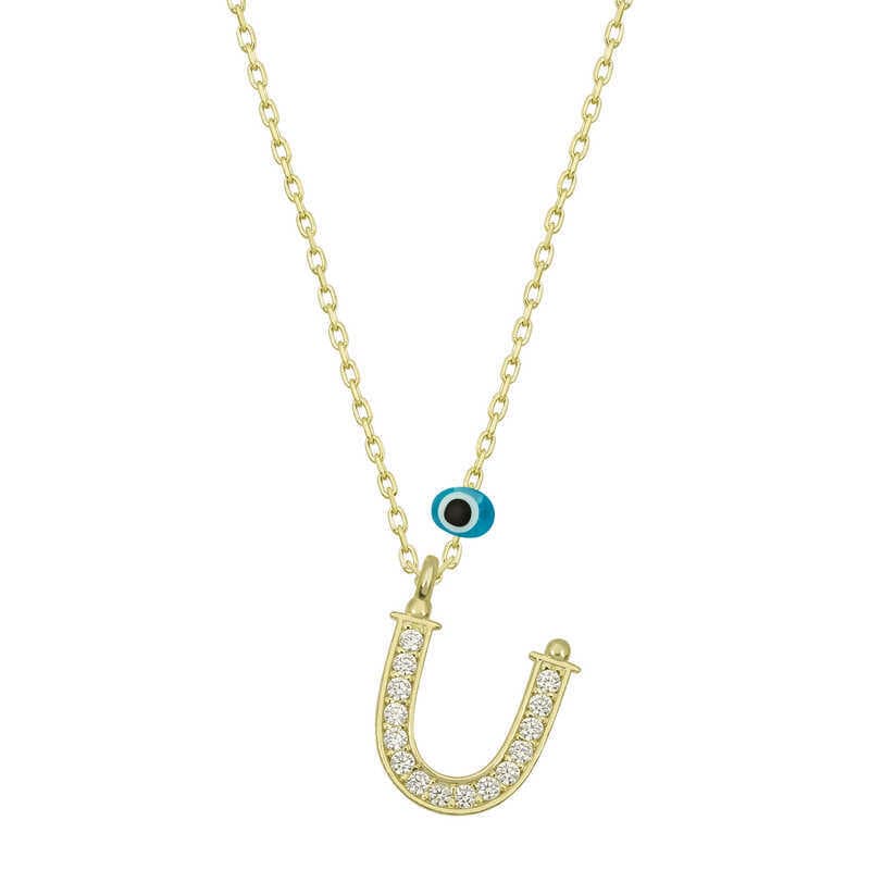 925 Ayar Gümüş Nazar Gold Ü Harfi Kadın Gümüş Kolye (T6799) (477477)