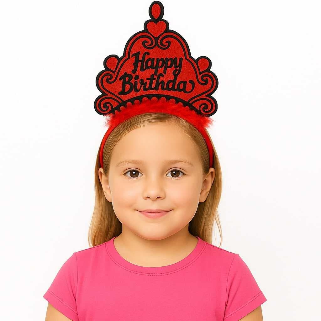 Nessiworld Kırmızı Happy Birthday Prenses Tacı – Doğum Günü Taç Aksesuarı
