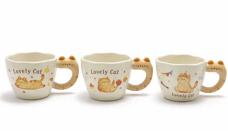 3D Kedi Kuyruk Detaylı Kupa Bardak