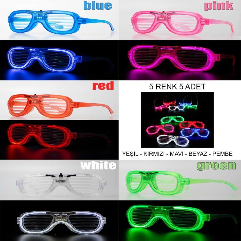 Led Işıklı Parti Gözlüğü 3 Modlu 5 Renk 5 Adet